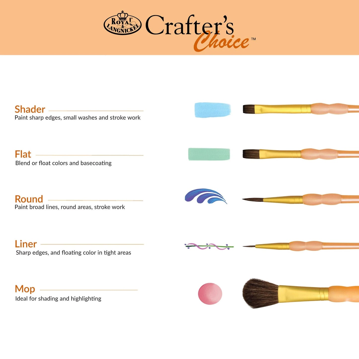 RCC231- 3PC MOP SYNTHETIC CAMEL HAIR BRUSH SET- CRAFTER'S CHOICE