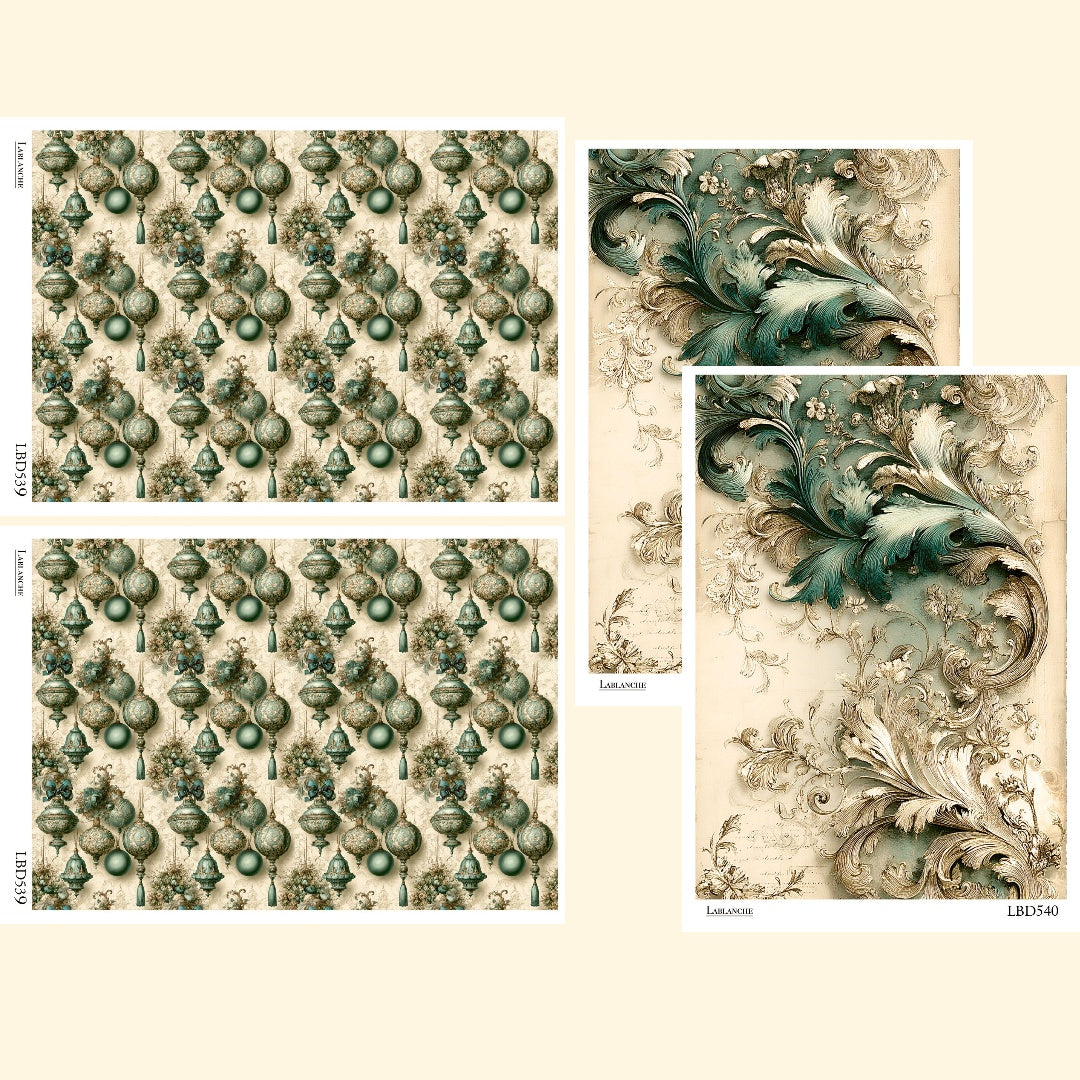 Victorian Christmas Backgrounds- 4 set of A4 Decoupage Sheets