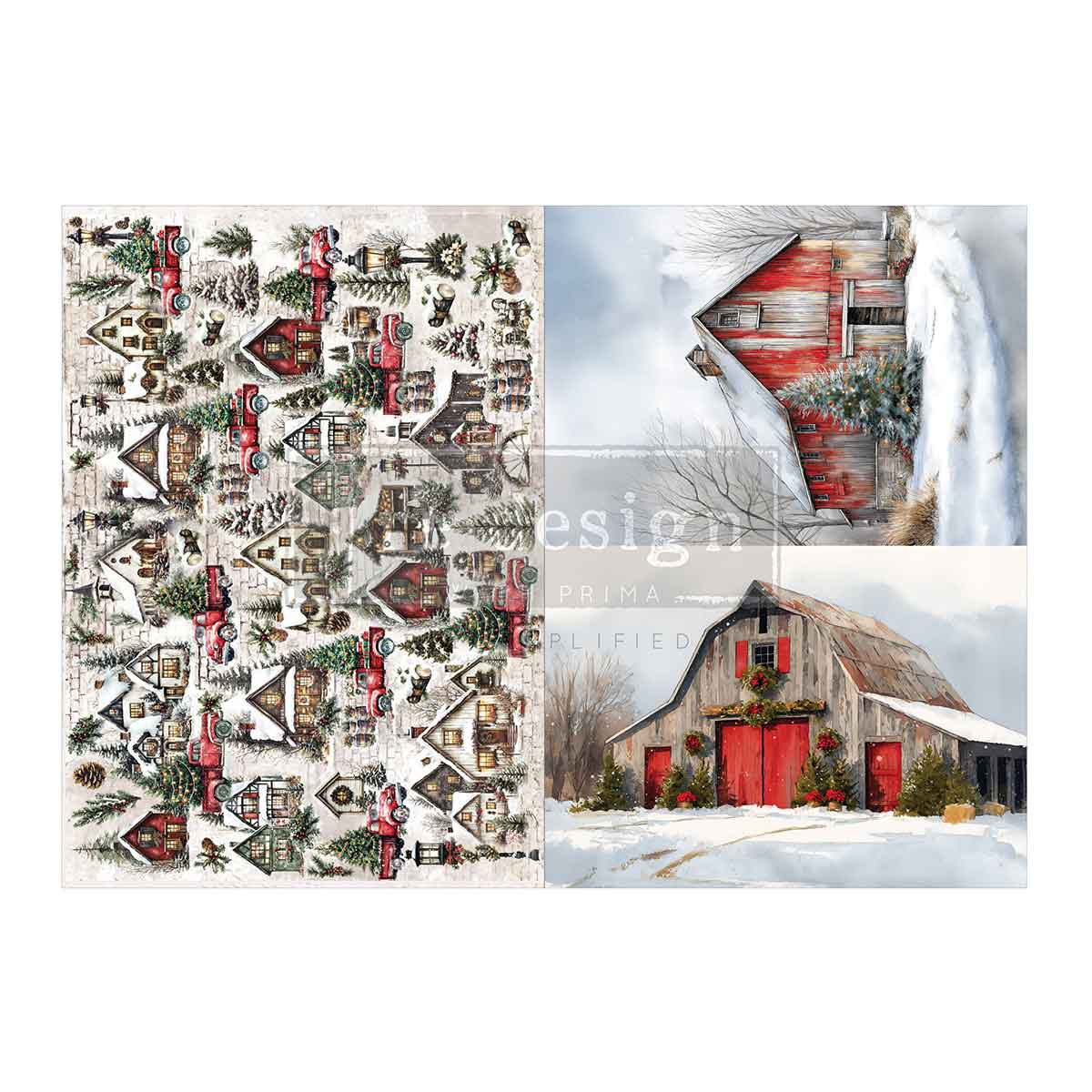 SNOWY VILLAGE CHARM- A3 Decoupage Fiber Pack
