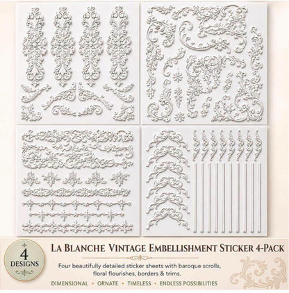 La Blanche Mixed Media Embellishments- 4 sheet bundle