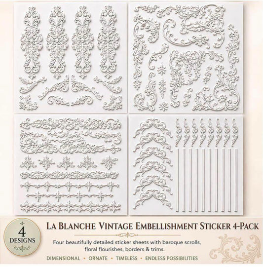 La Blanche Mixed Media Embellishments- 4 sheet bundle