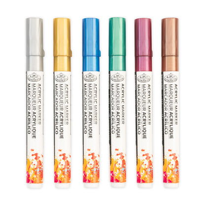 6PC ACRLYIC 2MM REVERSIBLE TIP METALLIC MARKERS