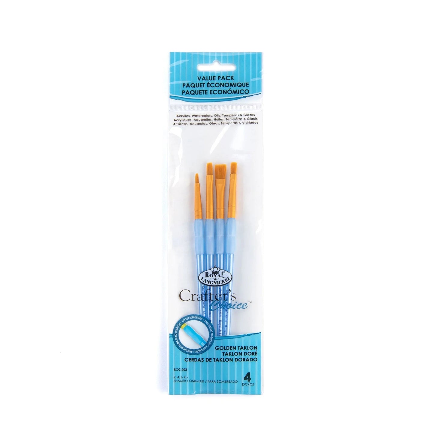 RCC202- 4PC SHADER GOLDEN TAKLON BRUSH SET- CRAFTER'S CHOICE