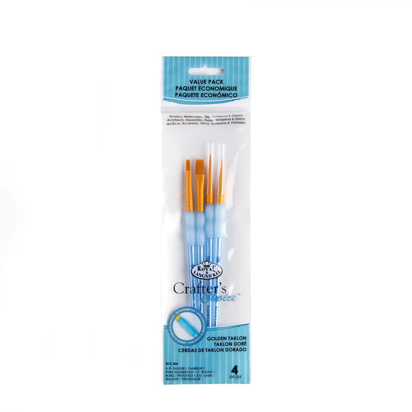 RCC204- 4PC VARIETY GOLDEN TAKLON BRUSH SET- CRAFTER'S CHOICE