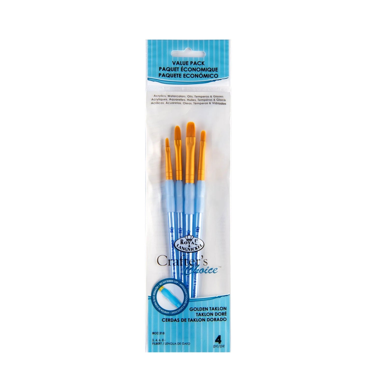 RCC213- 4PC FILBERT GOLDEN TAKLON BRUSH SET- CRAFTER'S CHOICE