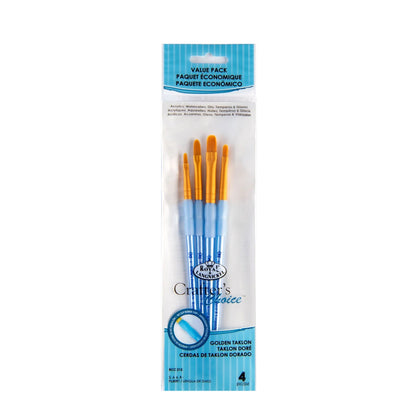 RCC213- 4PC FILBERT GOLDEN TAKLON BRUSH SET- CRAFTER'S CHOICE