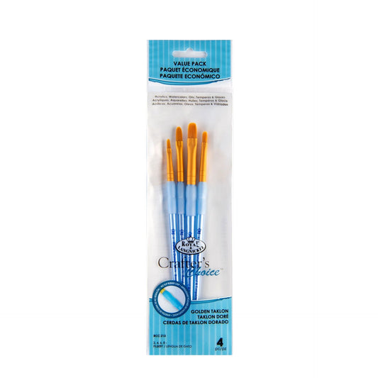 RCC213- 4PC FILBERT GOLDEN TAKLON BRUSH SET- CRAFTER'S CHOICE