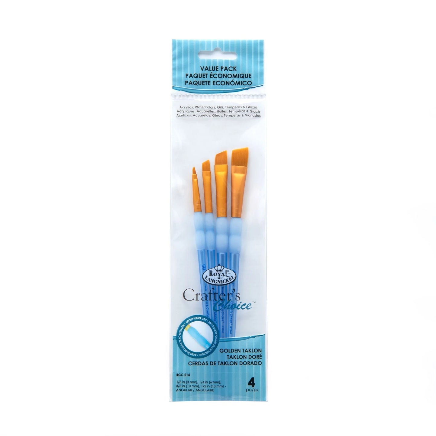 RCC214- 4PC ANGULAR GOLDEN TAKLON BRUSH SET- CRAFTER'S CHOICE