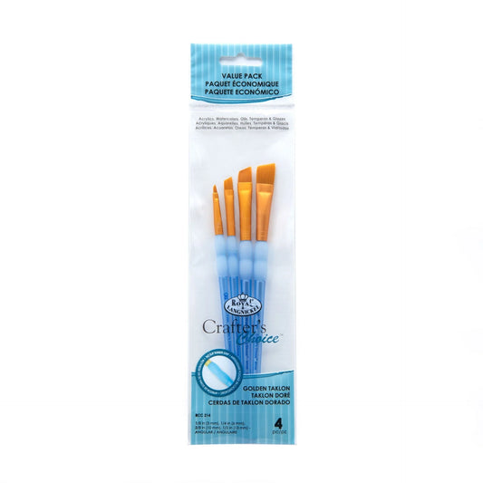 RCC214- 4PC ANGULAR GOLDEN TAKLON BRUSH SET- CRAFTER'S CHOICE