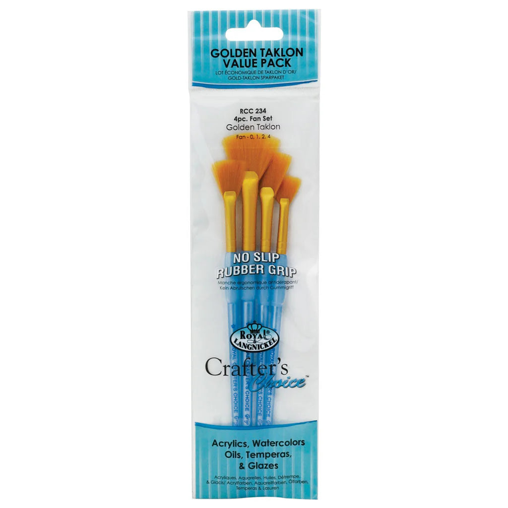 RCC234- 4PC FAN GOLDEN TAKLON BRUSH SET- CRAFTER'S CHOICE