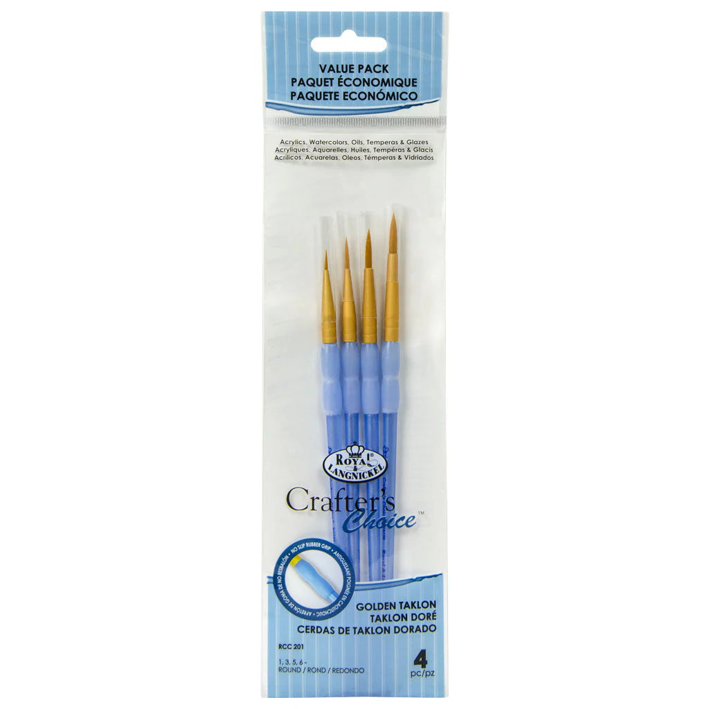 RCC201- 4PC ROUND GOLDEN TAKLON BRUSH SET- CRAFTER'S CHOICE