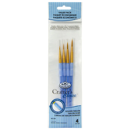 RCC201- 4PC ROUND GOLDEN TAKLON BRUSH SET- CRAFTER'S CHOICE