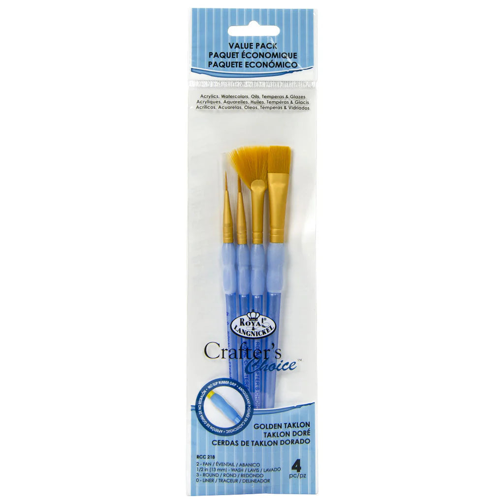 RCC218- 4PC VARIETY GOLDEN TAKLON BRUSH SET- CRAFTER'S CHOICE
