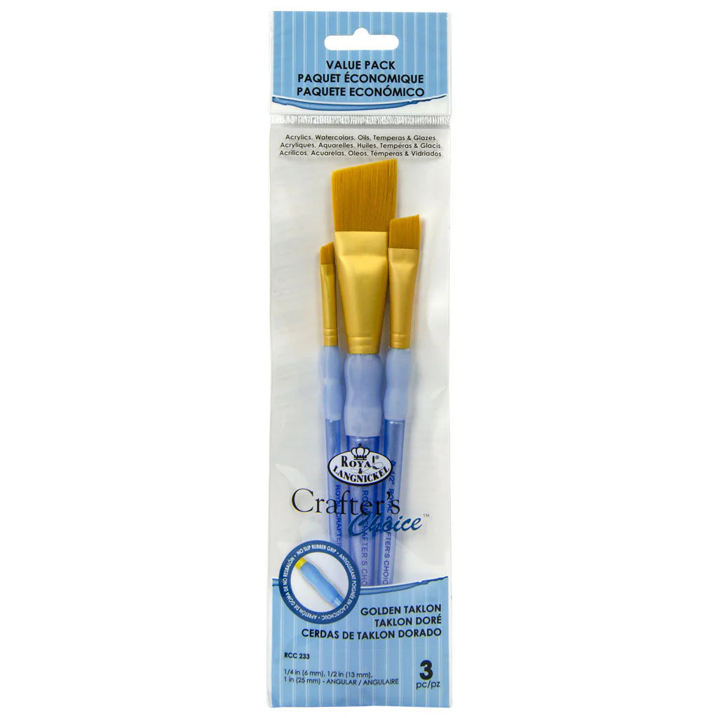 RCC233- 3PC ANGULAR GOLDEN TAKLON BRUSH SET- CRAFTER'S CHOICE