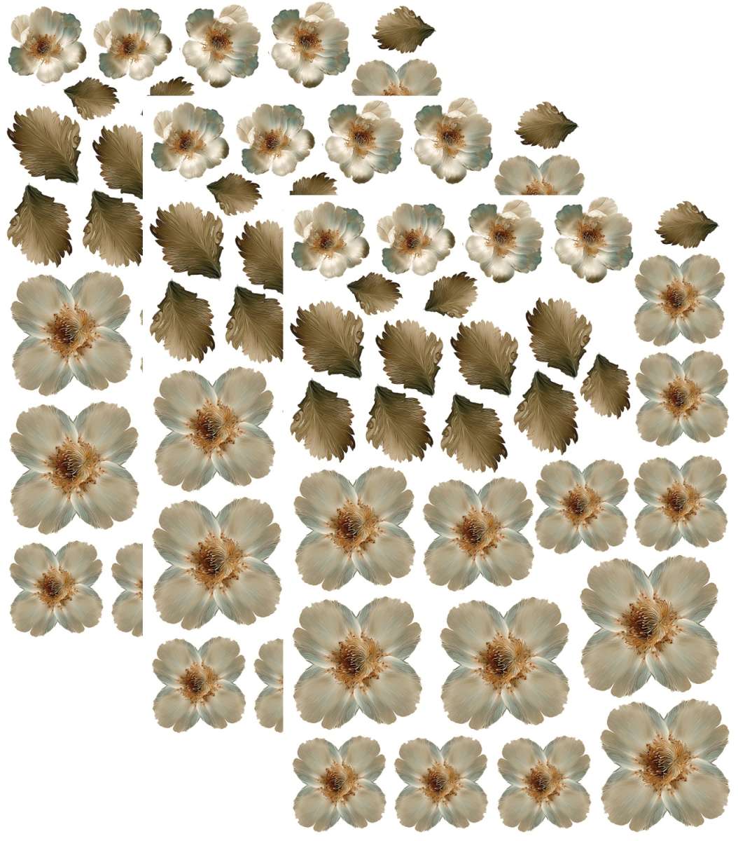 3D FLOWERS- VICTORIAN CHRISTMAS, BEIGE- Set of 3 A4 sheets