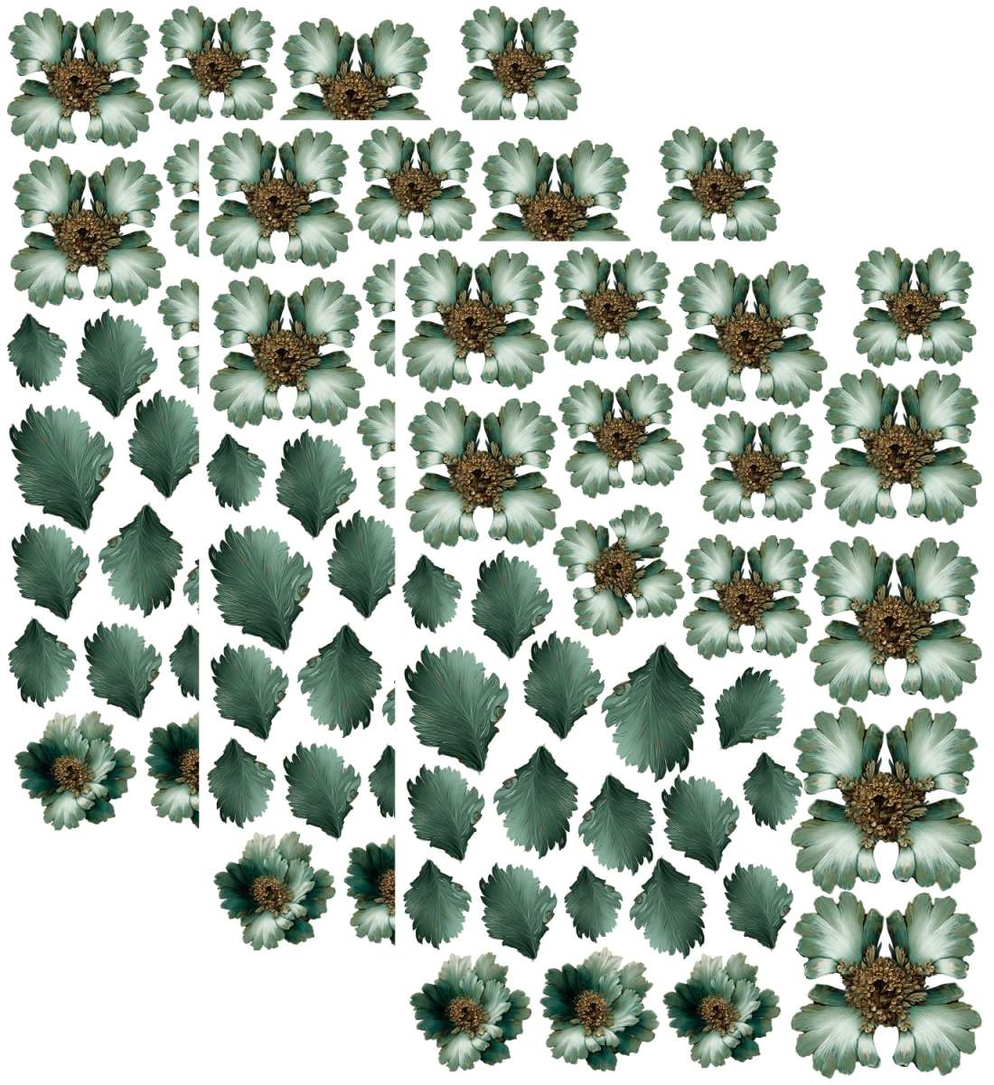 3D FLOWERS- VICTORIAN CHRISTMAS, PETROL BLUE- Set of 3 A4 sheets