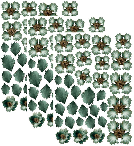 3D FLOWERS- VICTORIAN CHRISTMAS, PETROL BLUE- Set of 3 A4 sheets