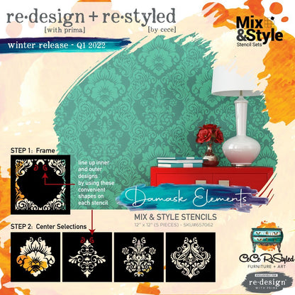 DAMASK ELEMENTS STENCIL SET (5 PIECES) (Copy)